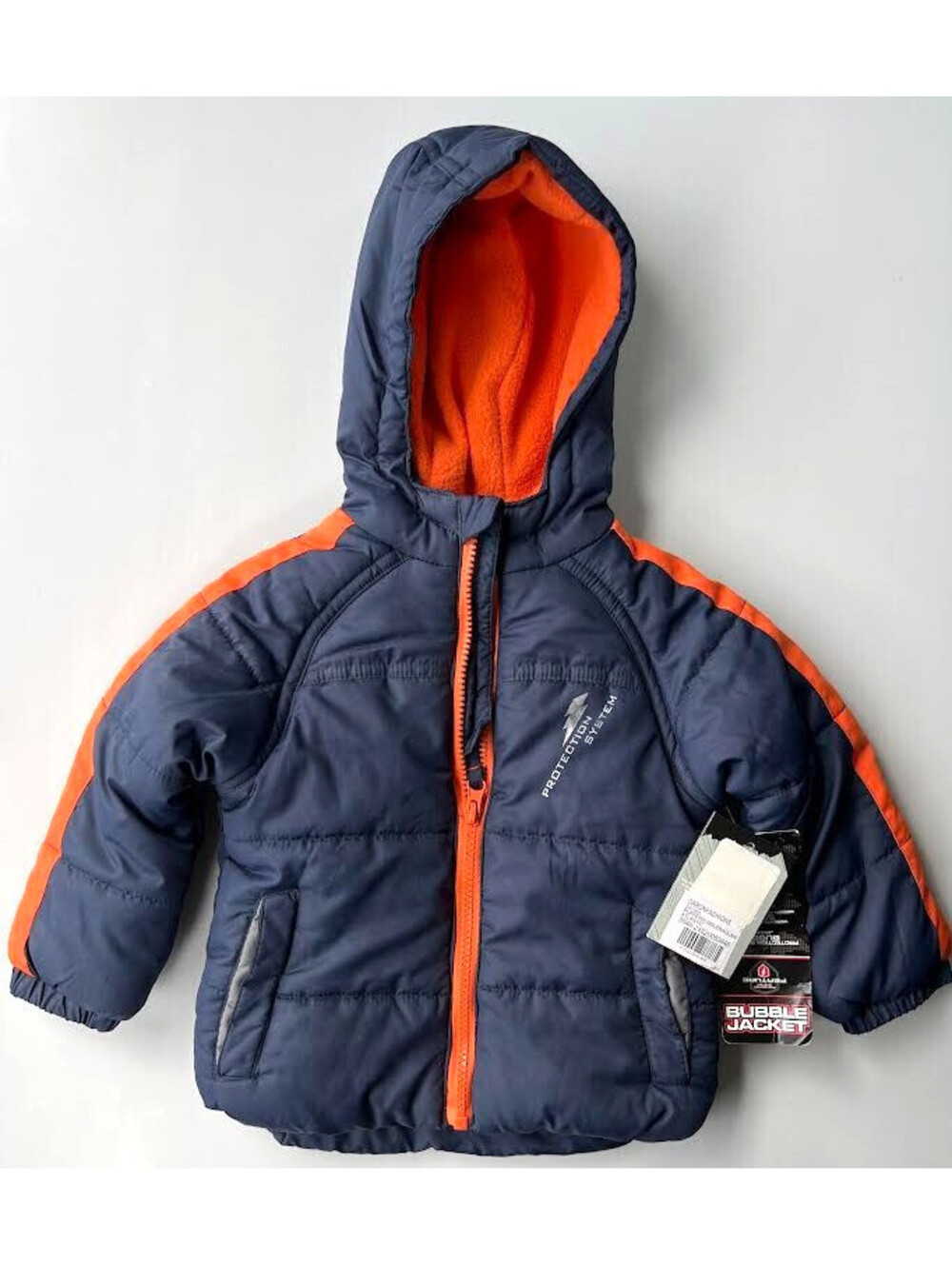 Bubble Jacket-Size 12 Months, Navy & Orange, Fleece Lined